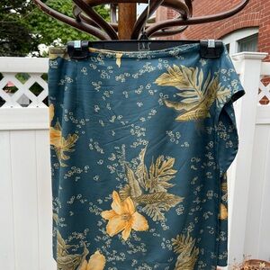 Tommy Bahama Teal and Mustard Silk Tropical Print Skirt
